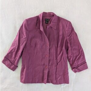 Y2K Rafaella 100% Linen Button Front 3/4 Sleeve Blazer‎ Pink Mauve Women's Sz 12